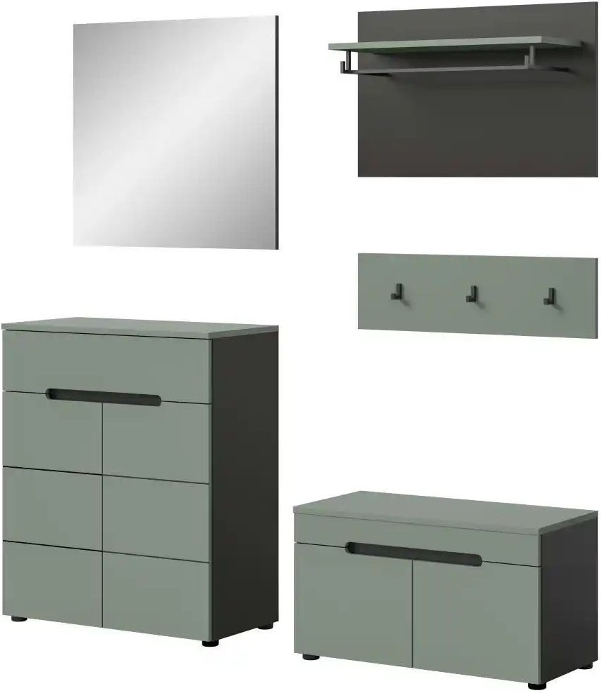 Garderobenkombination 5-teilig Canu ¦ grau ¦ Maße (cm): B: 175 H: 190 Garderoben & Kleiderstangen > Garderobensysteme -...