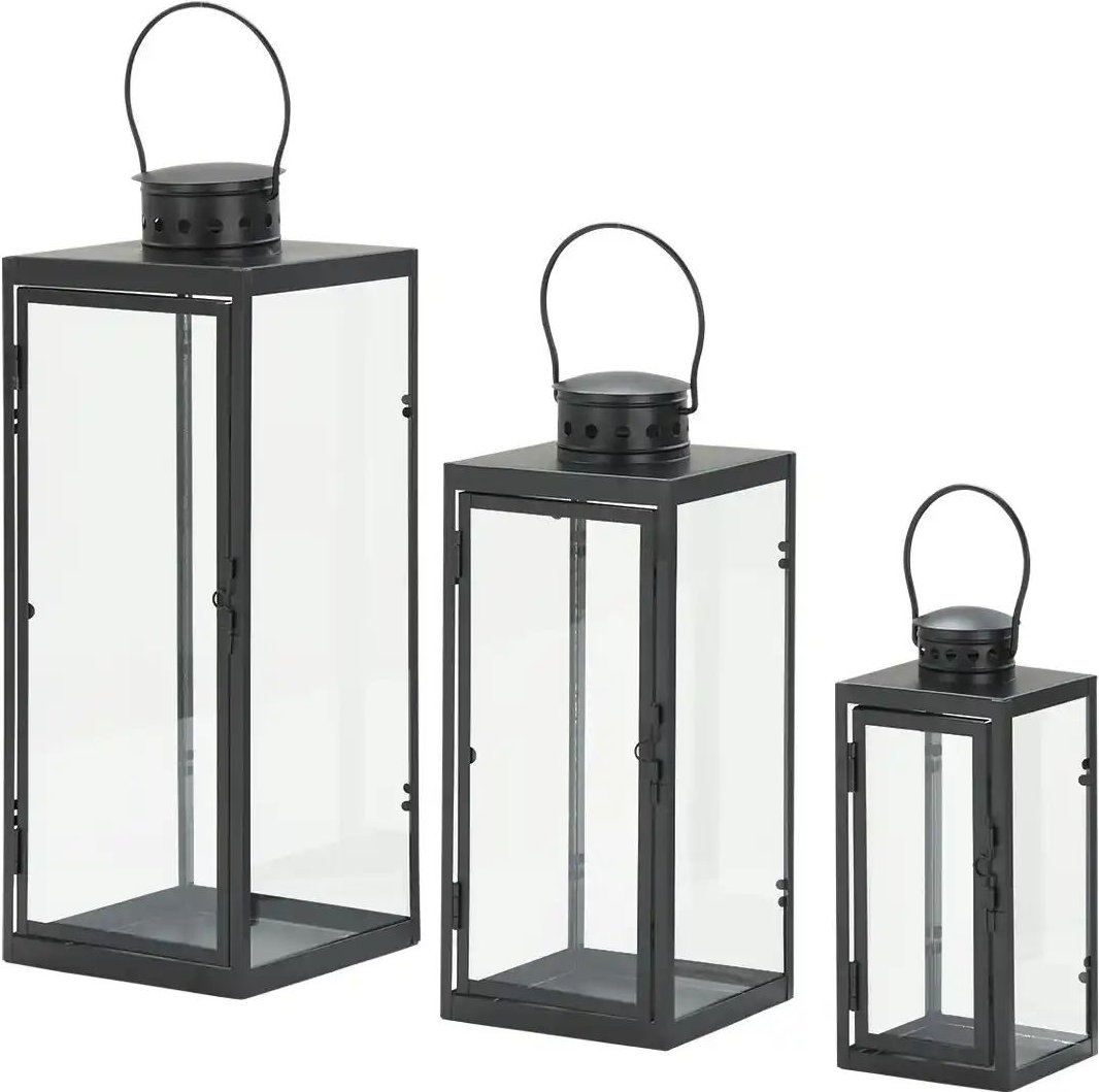 Laterne  3er Set   ¦ schwarz ¦ Metall,Glas ¦ Maße (cm): B: 17,2 H: 45 T: 17.2 Accessoires > Kerzen & Kerzenständer - Höf...
