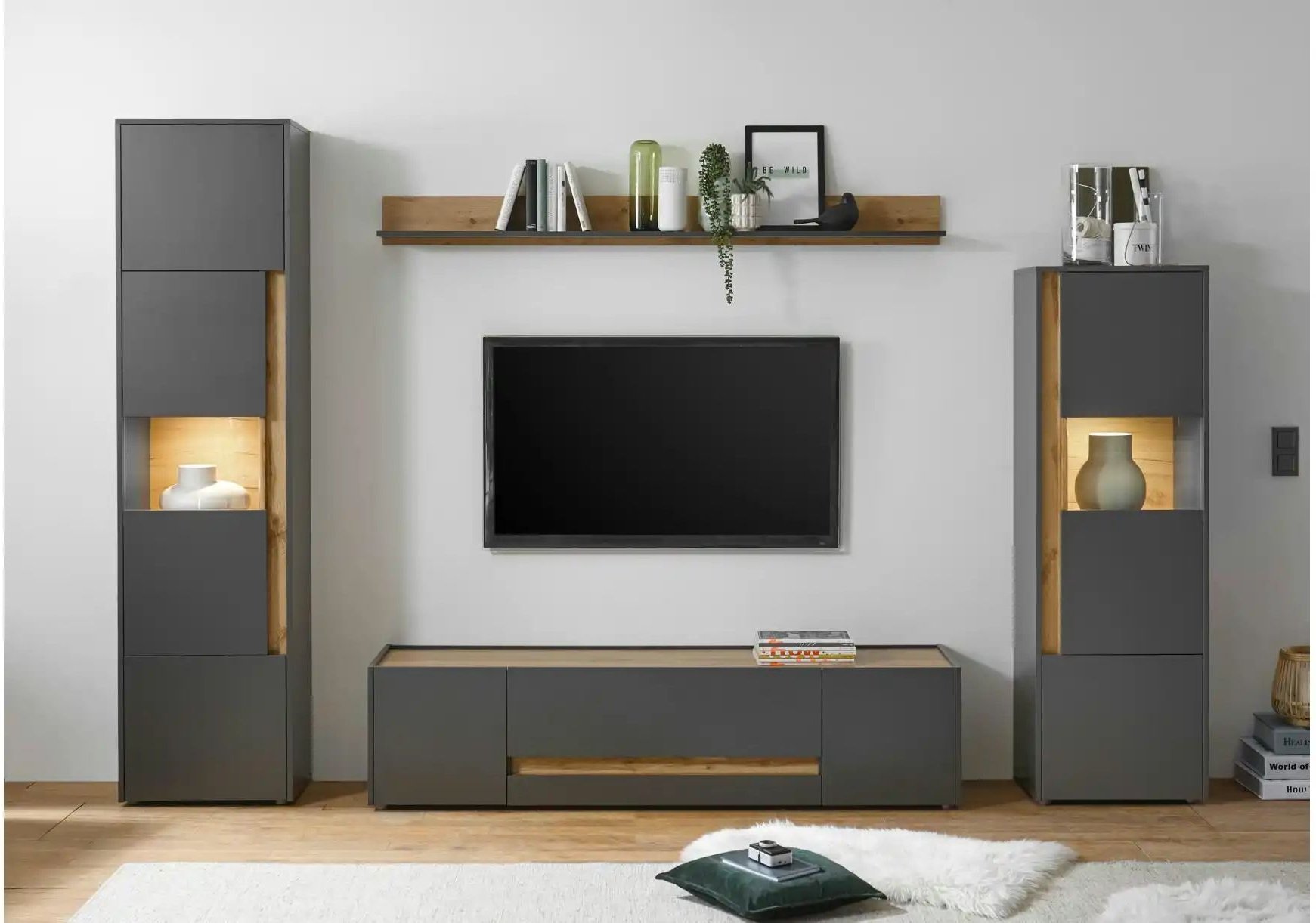 Wohnwand Cande ¦ grau ¦ Maße (cm): B: 310 H: 197 T: 45.0 Kommoden & Sideboards > Wohnwände - Höffner