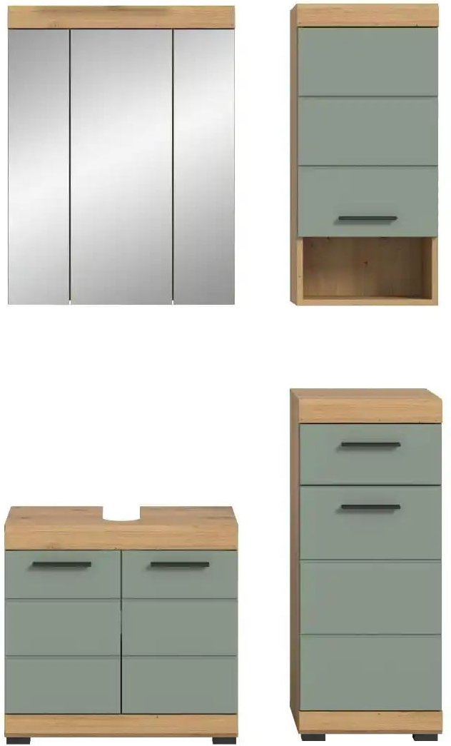 Badmöbel-Set SCHLOONSEE 4 teilig bestehend aus: Waschbeckenunterschrank Spiegelschrank Unterschrank Hängeschrank S...