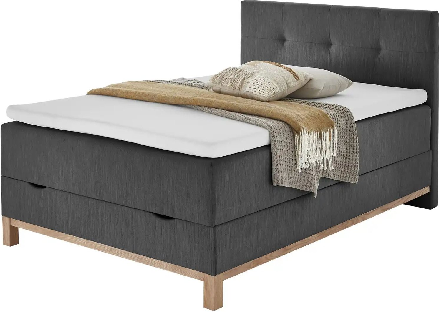 maison bleue Boxspringbett mit Bettkasten Mara ¦ grau ¦ Maße (cm): B: 142 H: 116 Betten > Boxspringbetten - Höffner