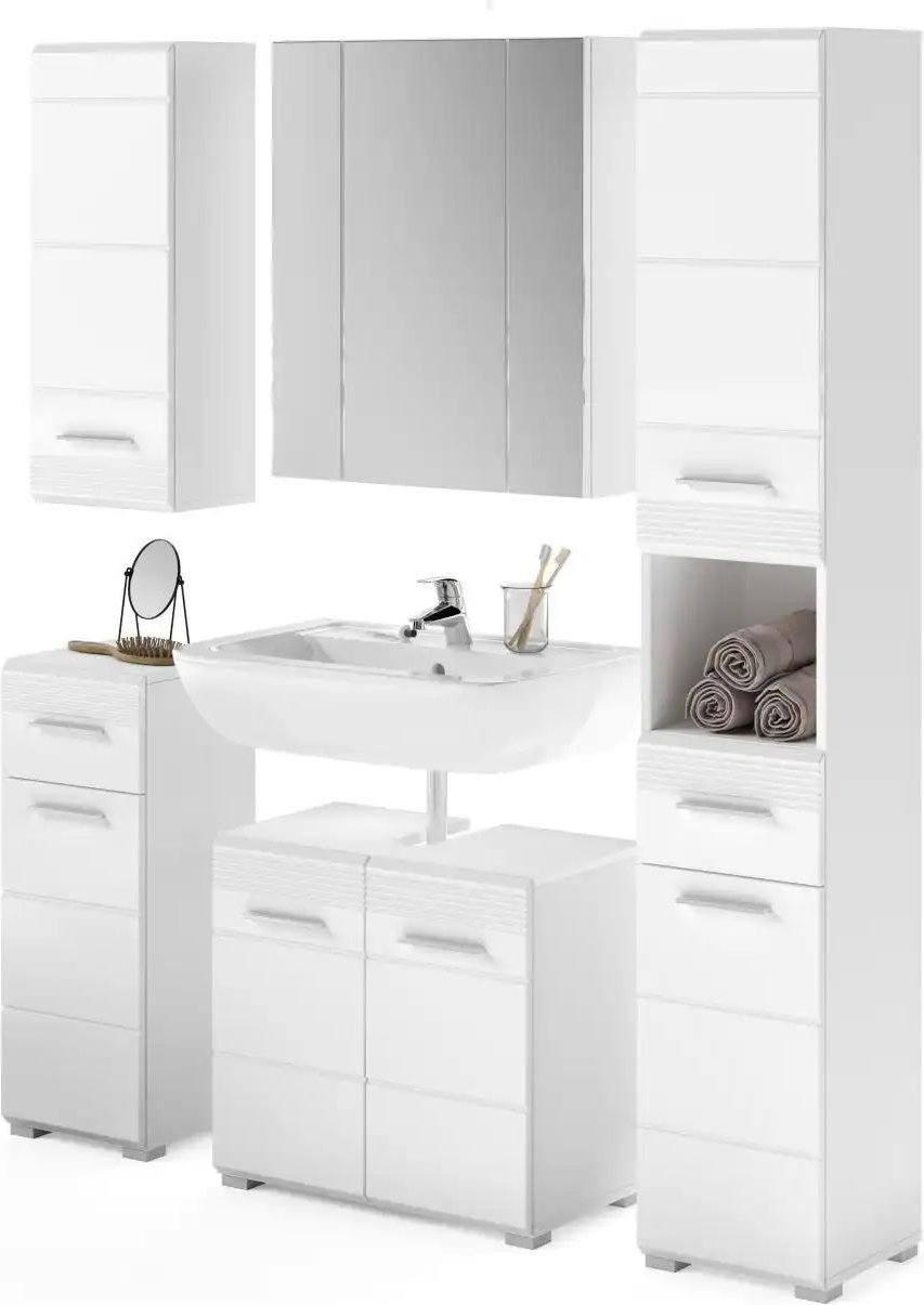 Badkombination Lütauer See ¦ weiß ¦ Maße (cm): B: 150 H: 182 T: 34.0 Schränke > Badschränke > Komplett-Badkombinationen...