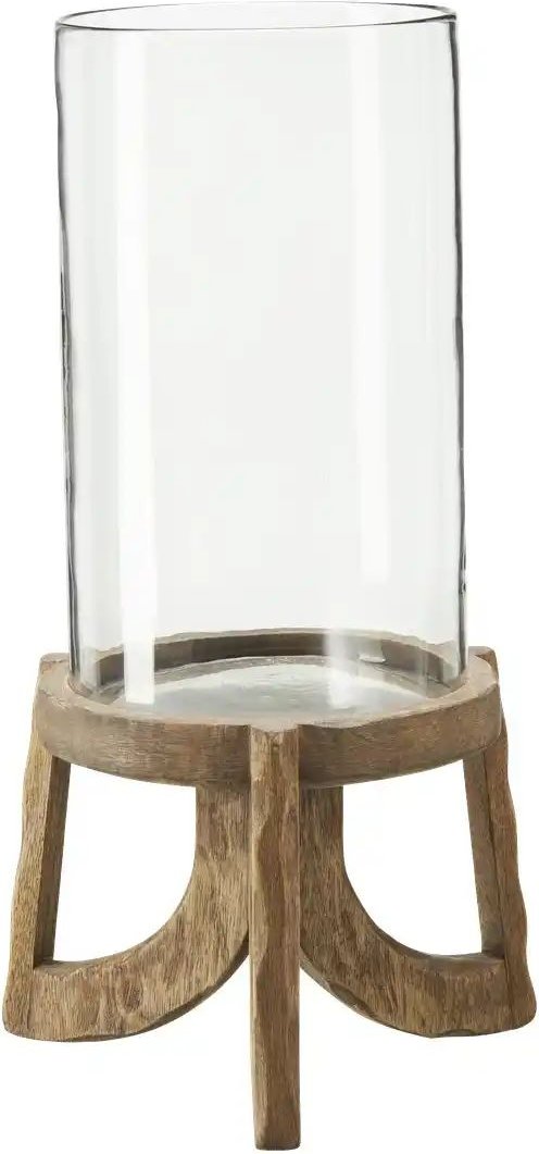 HOME STORY Windlicht ¦ holzfarben ¦ Massivholz,Glas ¦ Maße (cm): B: 21,5 H: 19 T: 25.0 Accessoires > Kerzen & Kerzenst...