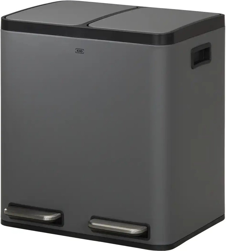 KHG Abfalleimer 2x15l ¦ grau ¦ Eisen,Kunststoff ¦ Maße (cm): B: 41 H: 44,5 T: 30.0 Küchenzubehör & Helfer > Abfallbehä...