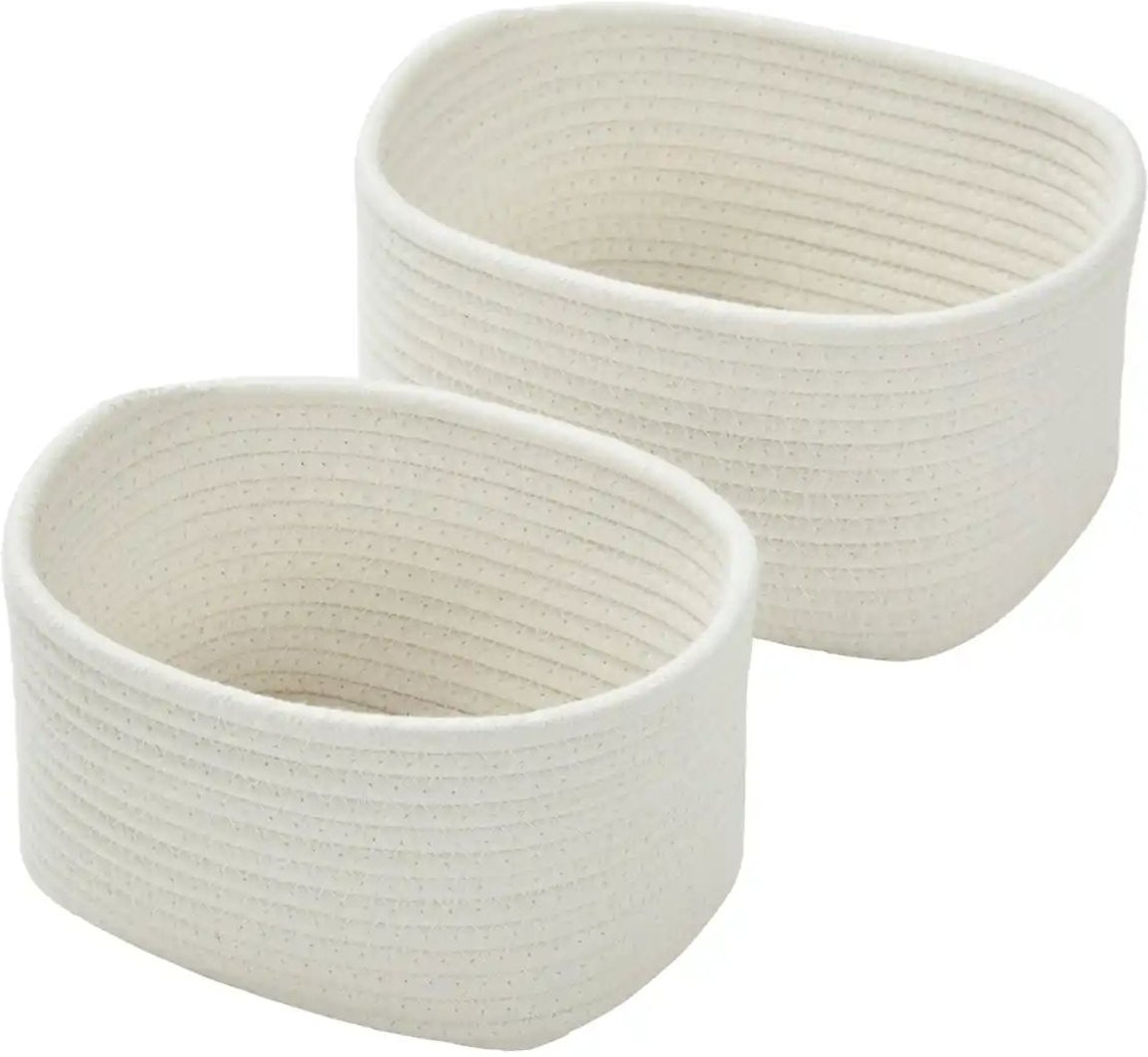 HOME STORY Aufbewahrungskorb 2er Set ¦ weiß ¦ Polyester,Baumwolle ¦ Maße (cm): B: 23 H: 18 T: 13.0 Aufbewahrung > Kör...