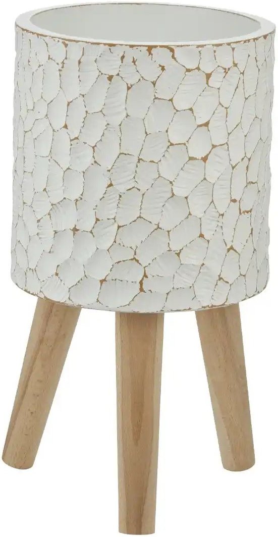 Thumbnail - HOME STORY Übertopf auf Holzfüßen ¦ weiß ¦ Magnesia,Fiberglas ¦ Maße (cm): H: 41 Ø: 21.5 Accessoires > Dekoartikel - ...
