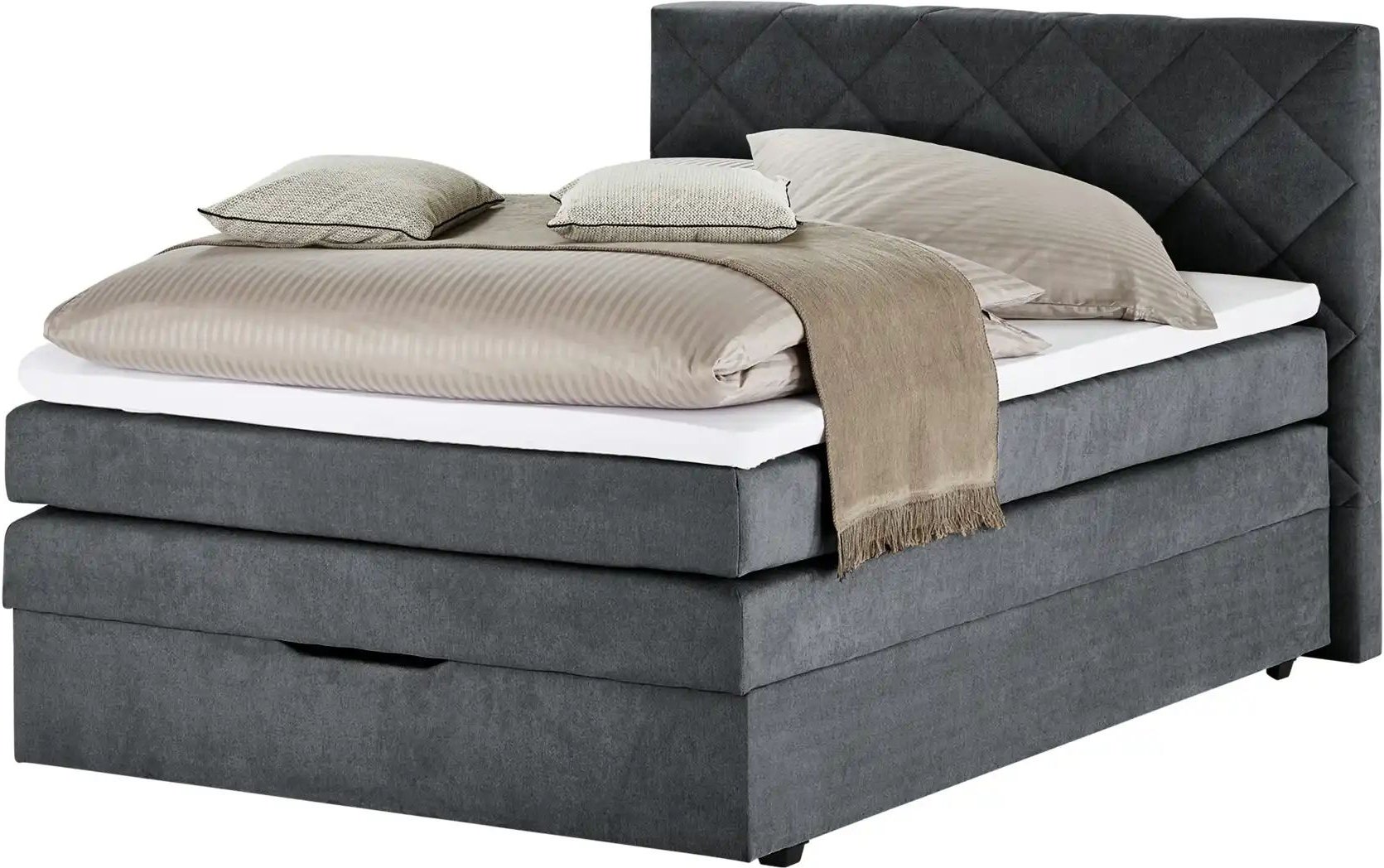 Boxspringbett mit Bettkasten und Topper Princess ¦ grau ¦ Maße (cm): B: 152 H: 116 Betten > Boxspringbetten - Höffner