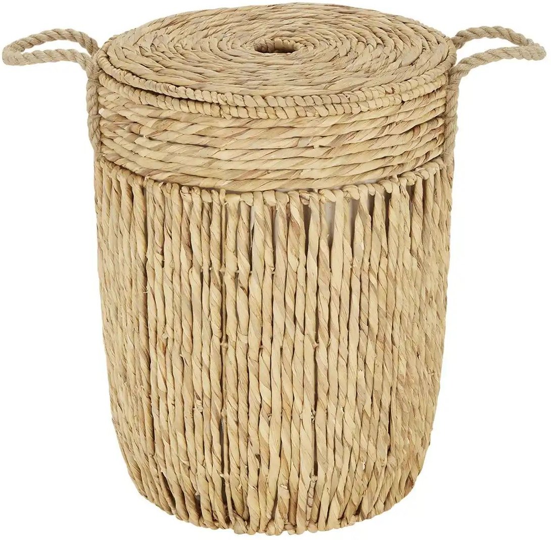 Wäschekorb mit Deckel ¦ braun ¦ Baumwolle,Wasserhyazinthe,Metall ¦ Maße (cm): H: 52 Ø: 40 Aufbewahrung > Wäscheaufbew...