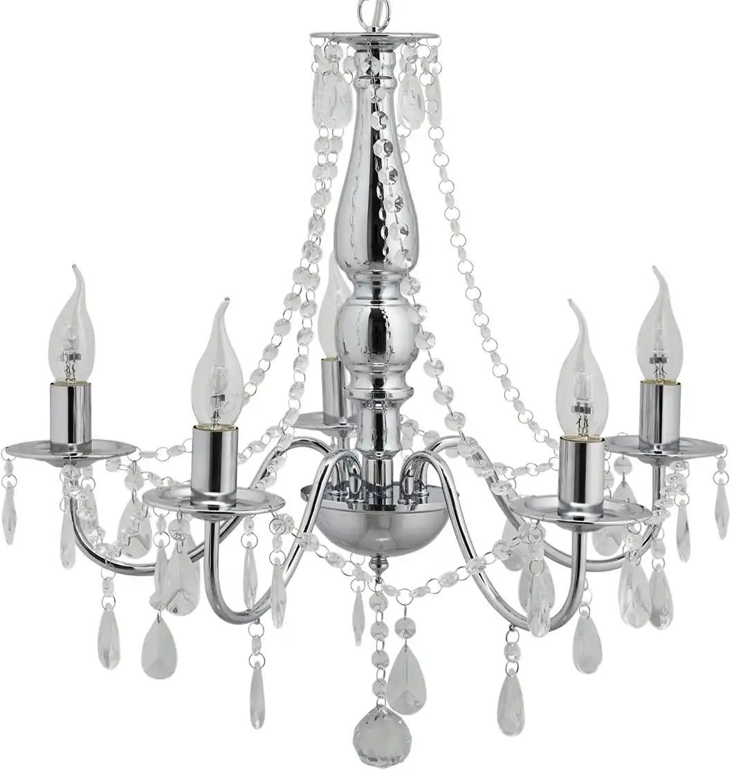 Thumbnail - KHG Kronleuchter 5-flammig mit Glasbehang ¦ silber ¦ Maße (cm): H: 140 Ø: 53 Lampen & Leuchten > Kronleuchter - Höf...