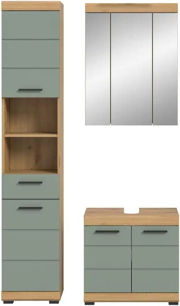 Thumbnail - Badmöbel-Set SCHLOONSEE 3 teilig bestehend aus: Hochschrank Waschbeckenunterschrank Spiegelschrank Schloonsee ¦ grü...