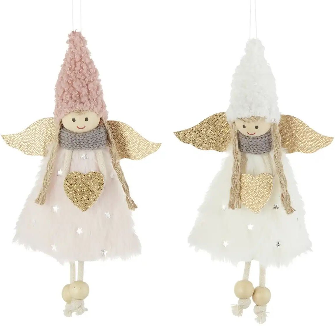 HOME STORY Anhänger Engel  2er Set   ¦ mehrfarbig ¦ Polyester,Massivholz ¦ Maße (cm): B: 3 H: 18 Weihnachten - Höffner