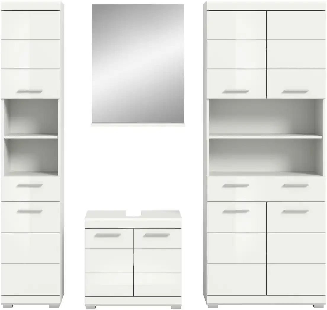 Badmöbel-Set SCHLOONSEE 4 teilig bestehend aus: Hochschrank Waschbeckenunterschrank Badspiegel Hochschrank breit S...