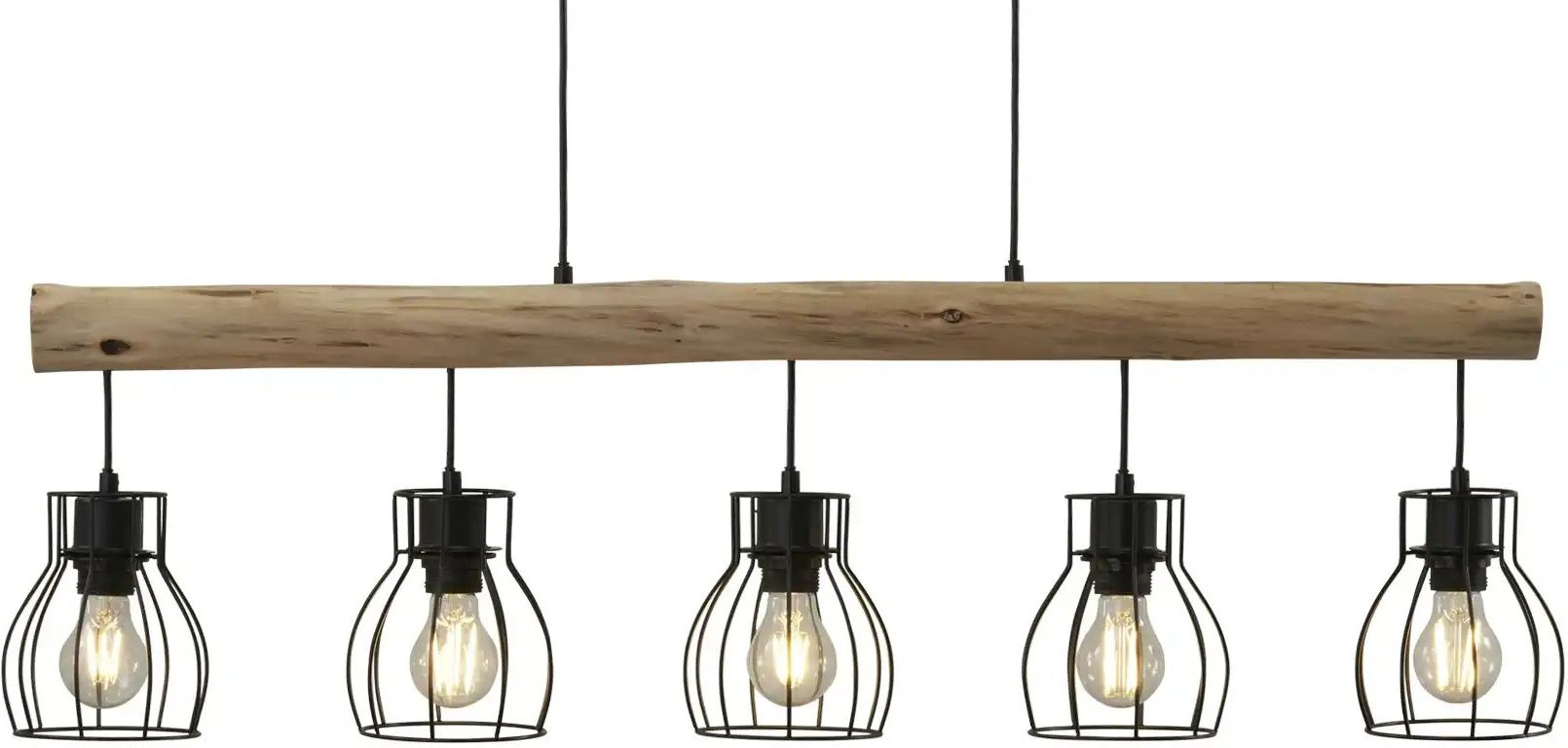 Globo Lighting Pendelleuchte 5-flammig Holz/ Metall Körbe Mina ¦ holzfarben ¦ Maße (cm): B: 13,6 H: 140 Lampen & Leuc...