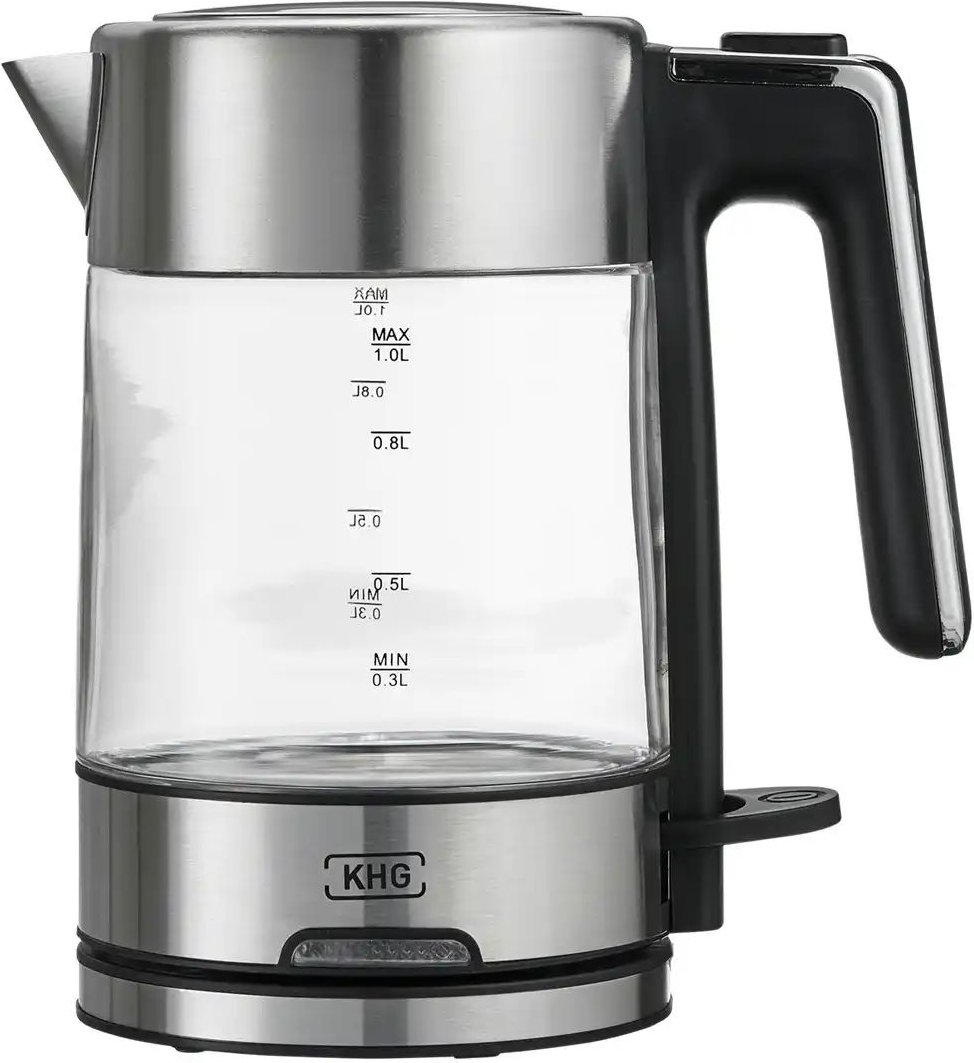 KHG Wasserkocher WK-106 GE ¦ silber ¦ Edelstahl,Kunststoff,Glas ¦ Maße (cm): B: 19,5 H: 21 T: 12.5 Elektrokleingeräte >...
