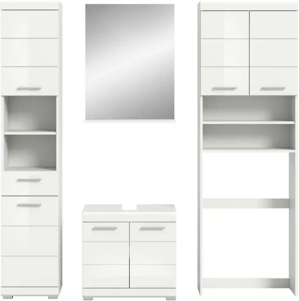 Badmöbel-Set SCHLOONSEE 4 teilig bestehend aus: Hochschrank WBU Badspiegel Waschmaschinenumbauschrank Schloonsee ¦...