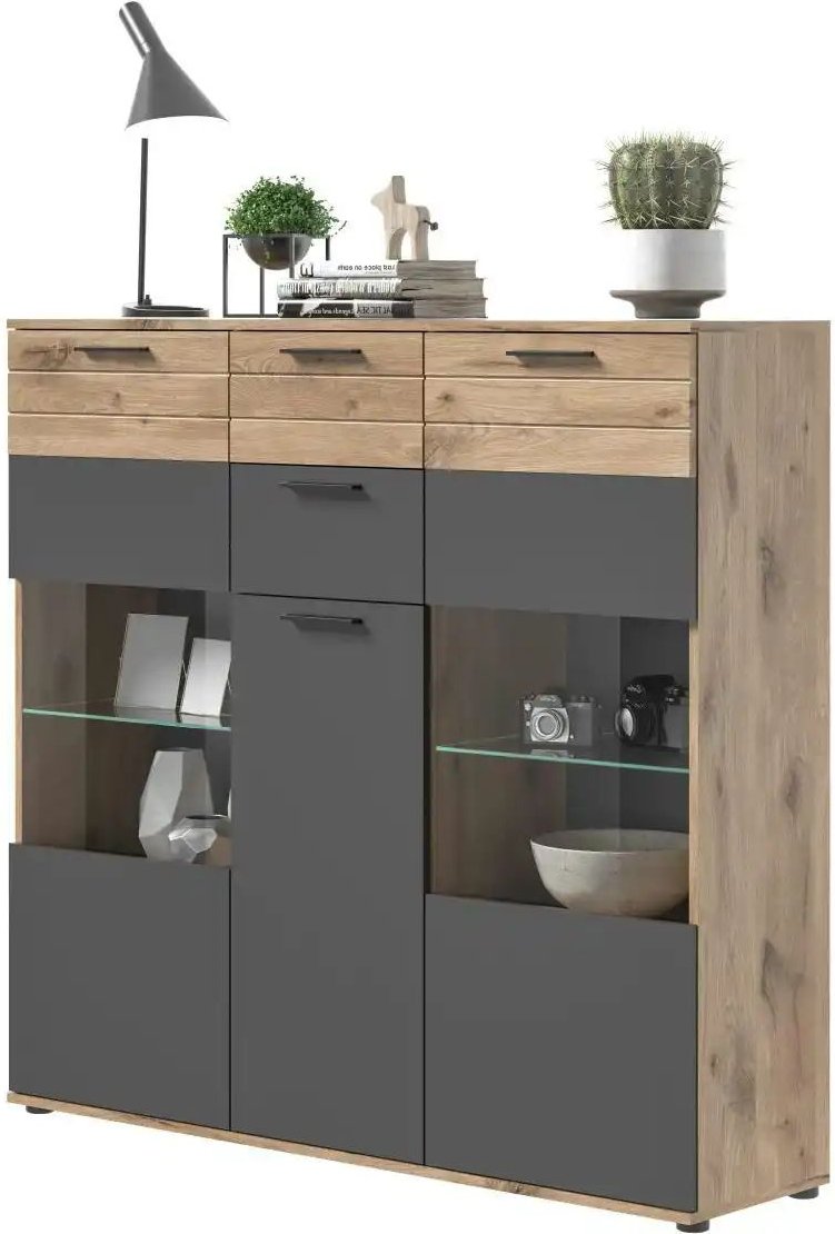 Highboard Monsano ¦ grau ¦ Maße (cm): B: 140 H: 134 T: 37.0 Kommoden & Sideboards > Highboards - Höffner