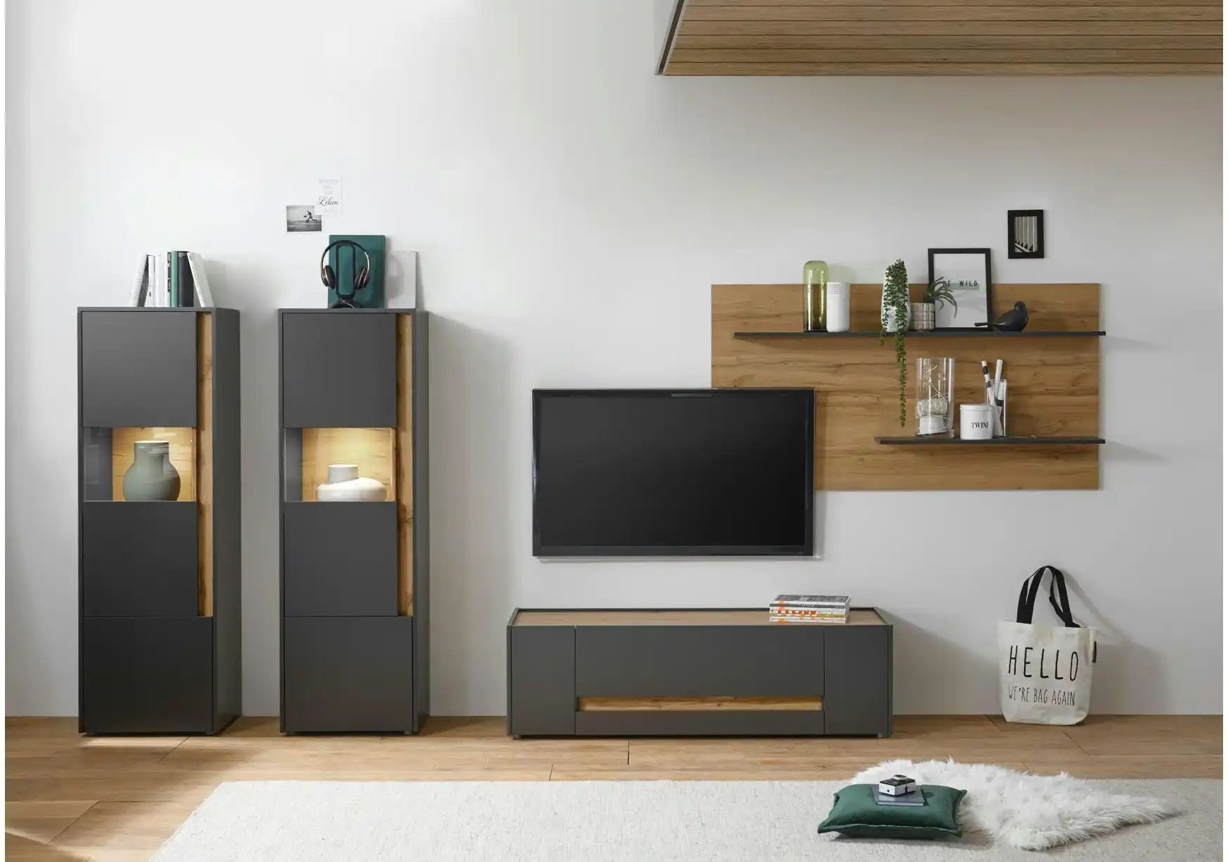 Wohnwand Cande ¦ grau ¦ Maße (cm): B: 340 H: 170 T: 45.0 Kommoden & Sideboards > Wohnwände - Höffner