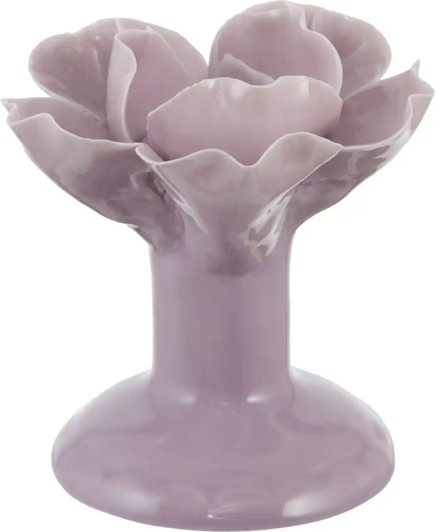 HOME STORY Kerzenhalter Blüte ¦ lila/violett ¦ Steingut ¦ Maße (cm): H: 9,6 Ø: 9.3 Accessoires > Kerzen & Kerzenständ...