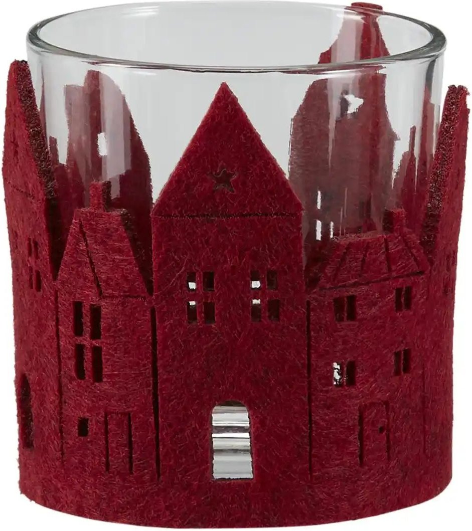 Windlicht   ¦ rot ¦ Glas,Filz ¦ Maße (cm): H: 8  Ø: 7 Weihnachten - Höffner