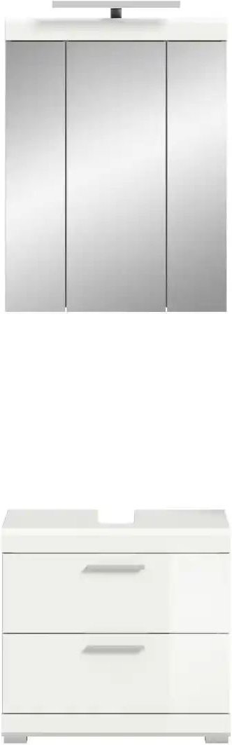 Badmöbel-Set SCHLOONSEE 2 teilig inklusive LED Beleuchtung bestehend aus: Waschbeckenunterschrank Spiegelschrank LE...