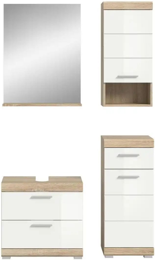Badmöbel-Set SCHLOONSEE 4 teilig bestehend aus: Waschbeckenunterschrank Spiegel Unterschrank Hängeschrank Schloons...