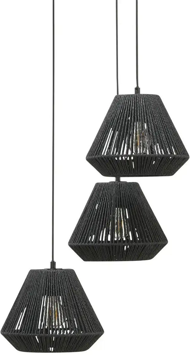 KHG Pendelleuchte 3-flammig Seilgeflecht schwarz ¦ schwarz ¦ Maße (cm): H: 150 Ø: 50 Lampen & Leuchten > Hängeleuch...