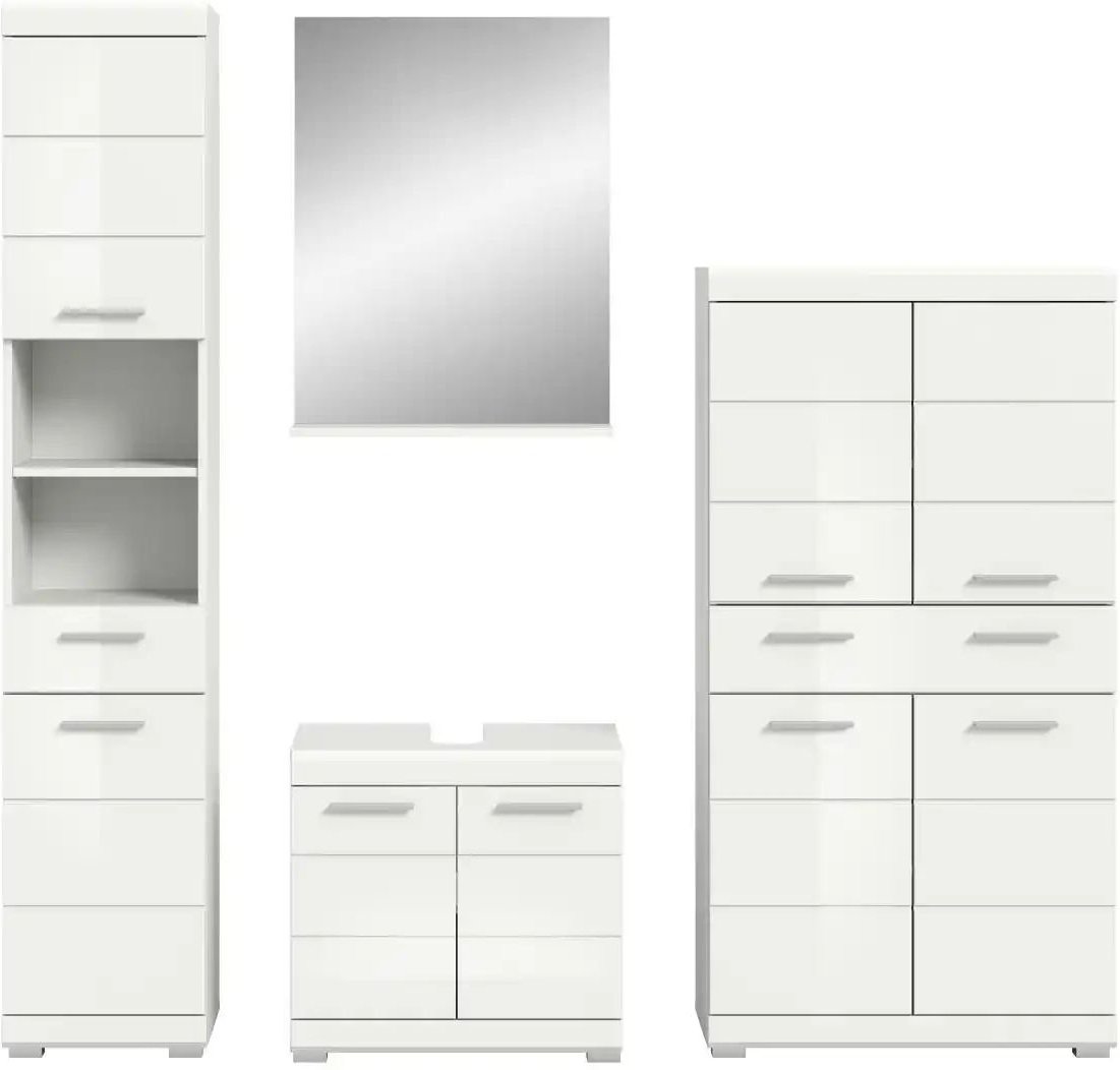 Badmöbel-Set SCHLOONSEE 4 teilig bestehend aus: Hochschrank Waschbeckenunterschrank Badspiegel Midischrank Schloon...