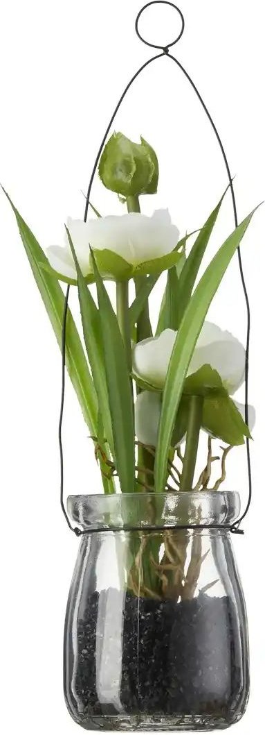 Ranunkel in Glasvase ¦ weiß ¦ Glas,Kunststoff,Sand,Eisendraht ¦ Maße (cm): H: 22 Ø: 6 Accessoires > Kunstblumen - Höf...