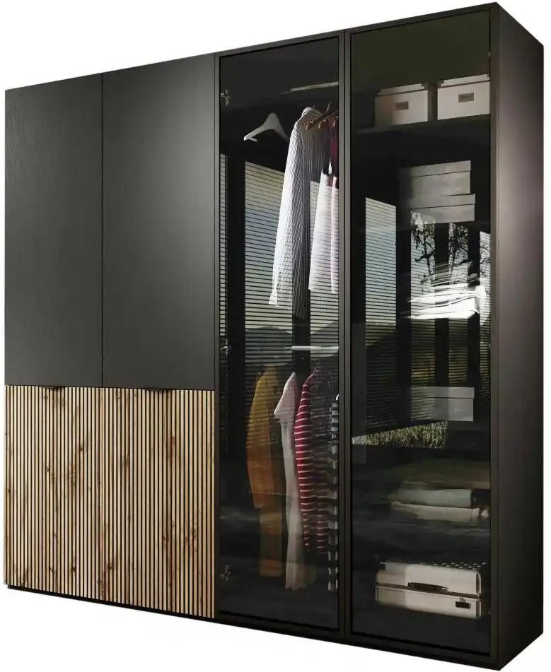 Thumbnail - Drehtürenschrank mit Glastüren Sandbox ¦ schwarz ¦ Maße (cm): B: 202 H: 200 Schränke > Kleiderschränke > Drehtürenschrän...
