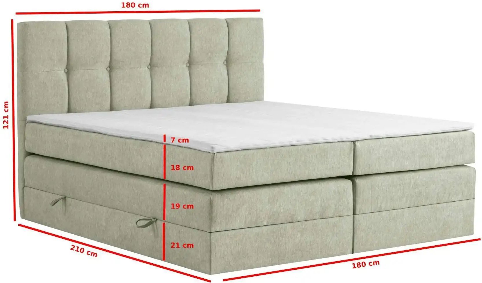 Boxspringbett mit Bettkasten Leeds ¦ grün ¦ Maße (cm): B: 180 H: 121 Betten > Boxspringbetten - Höffner