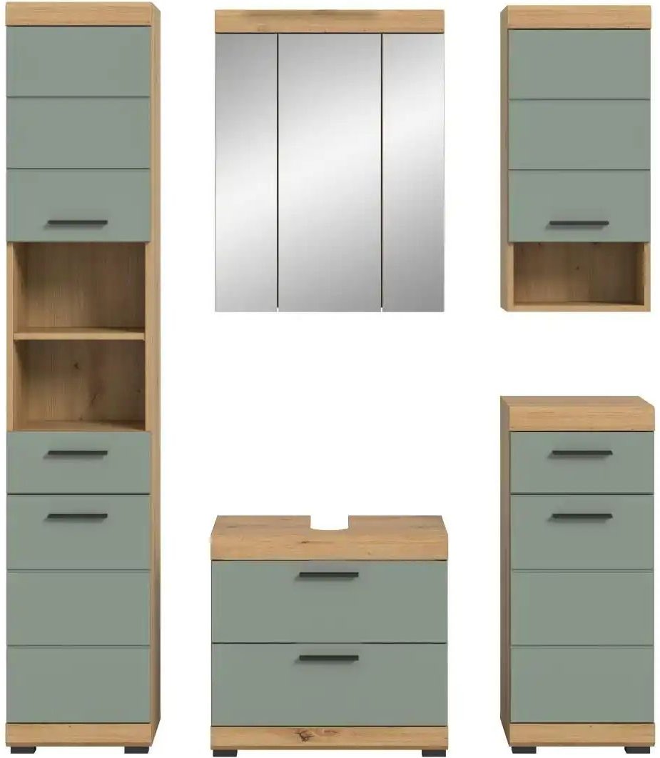 Badmöbel-Set SCHLOONSEE 5 teilig bestehend aus: Hochschrank WBU Spiegelschrank Unterschrank Hängeschrank Schloon...