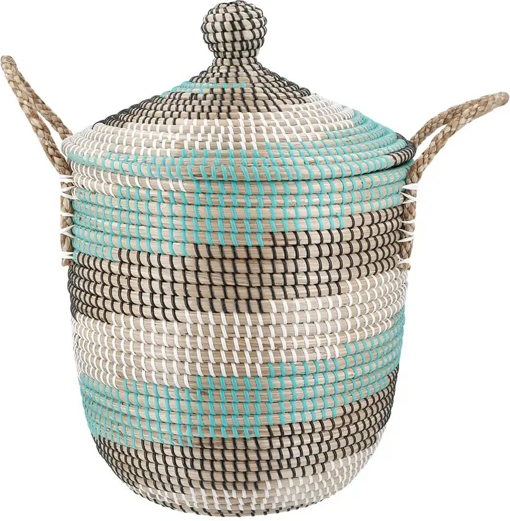 Aufbewahrungskorb mit Deckel ¦ mehrfarbig ¦ Seegras,Kunststoff ¦ Maße (cm): H: 46 Ø: 31 Aufbewahrung > Körbe - Höffne...