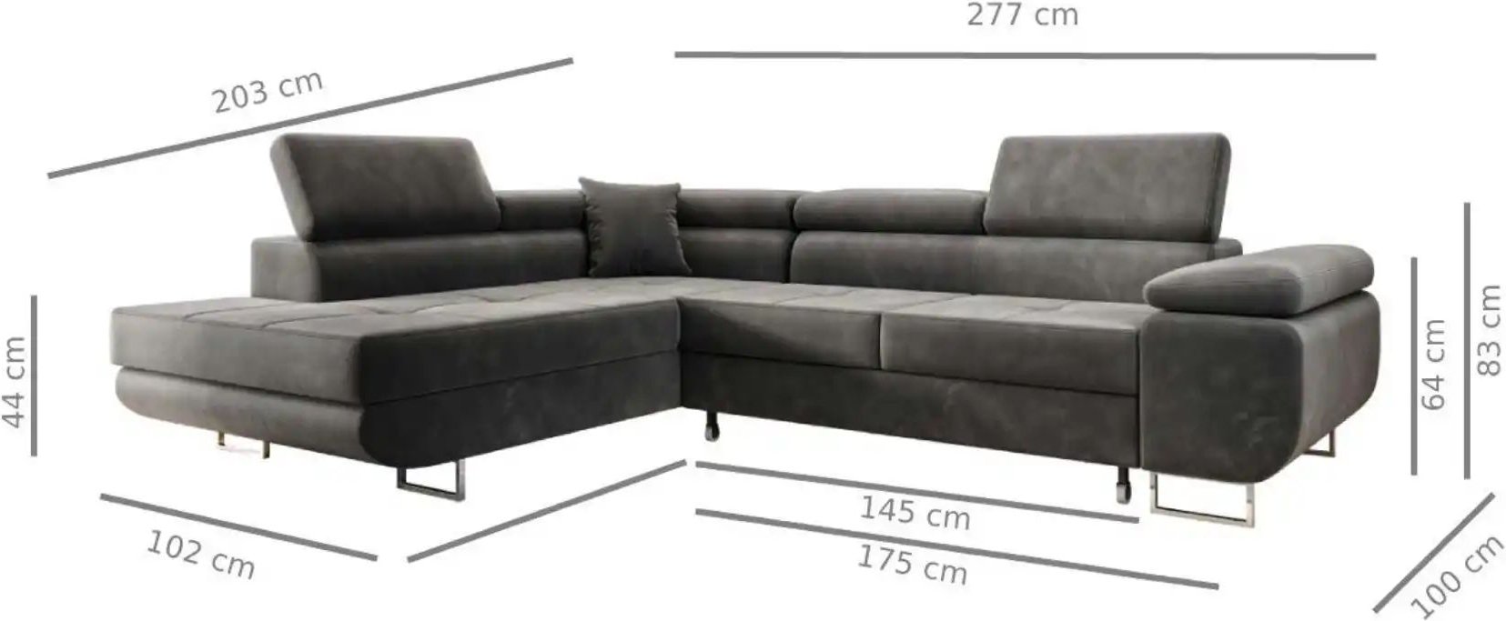 Ecksofa Memphis ¦ grau ¦ Maße (cm): B: 277 H: 83 Polstermöbel > Sofas > Ecksofas - Höffner