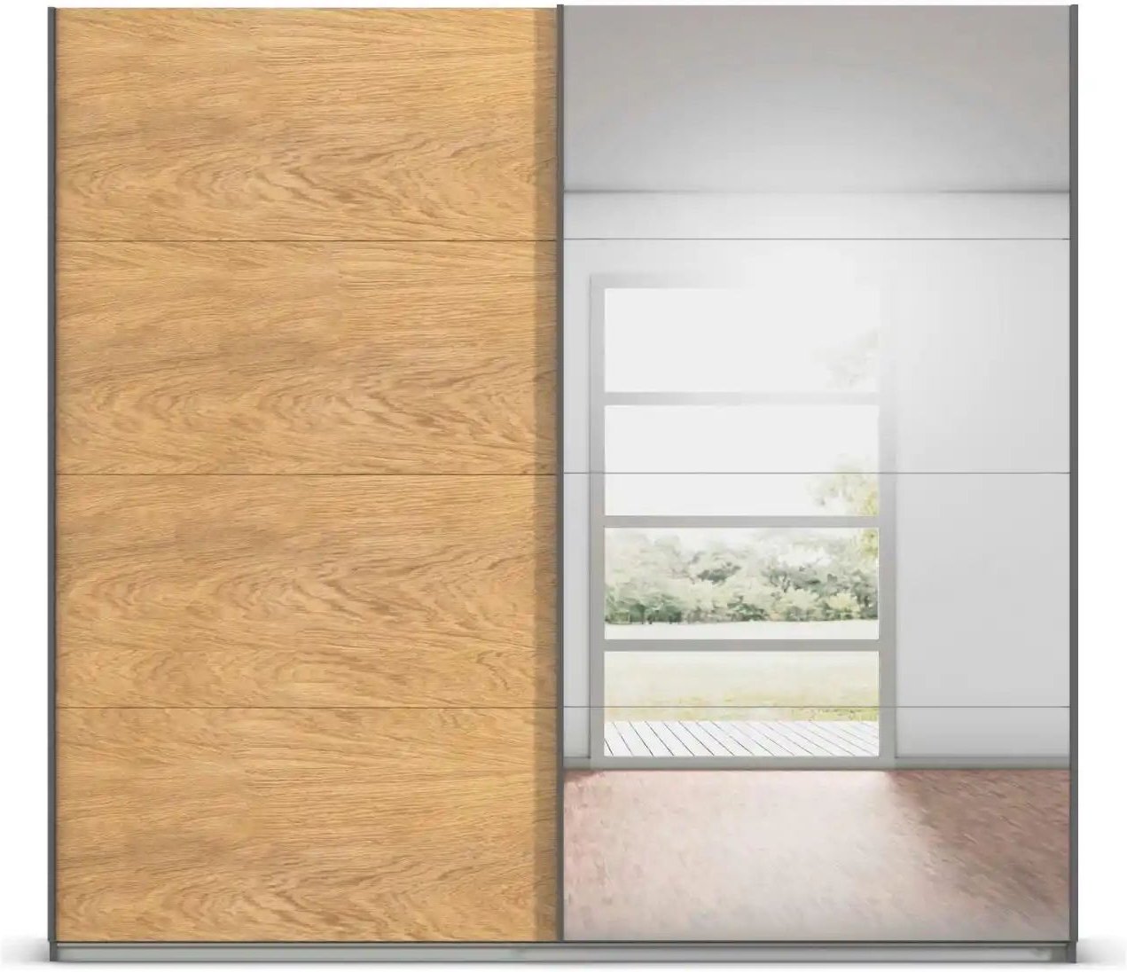 Schwebetürenschrank mit Spiegel Malva Extra ¦ grau ¦ Maße (cm): B: 226 H: 210 Schränke > Kleiderschränke > Schwebetürens...