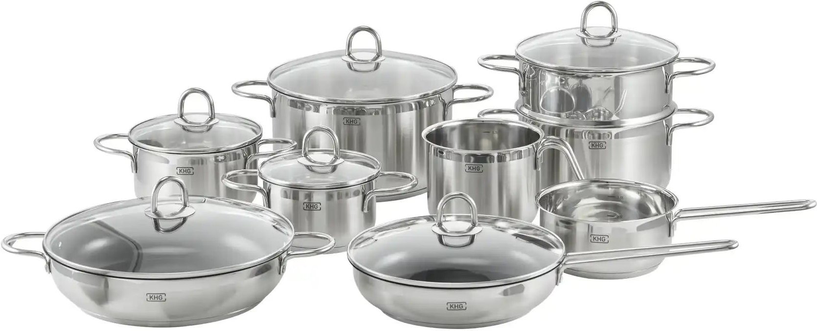 KHG Topf- und Pfannenset 9-teilig Amalia ¦ silber ¦ Edelstahl Töpfe & Pfannen & Zubehör > Topf und Pfannen-Sets - Höffne...