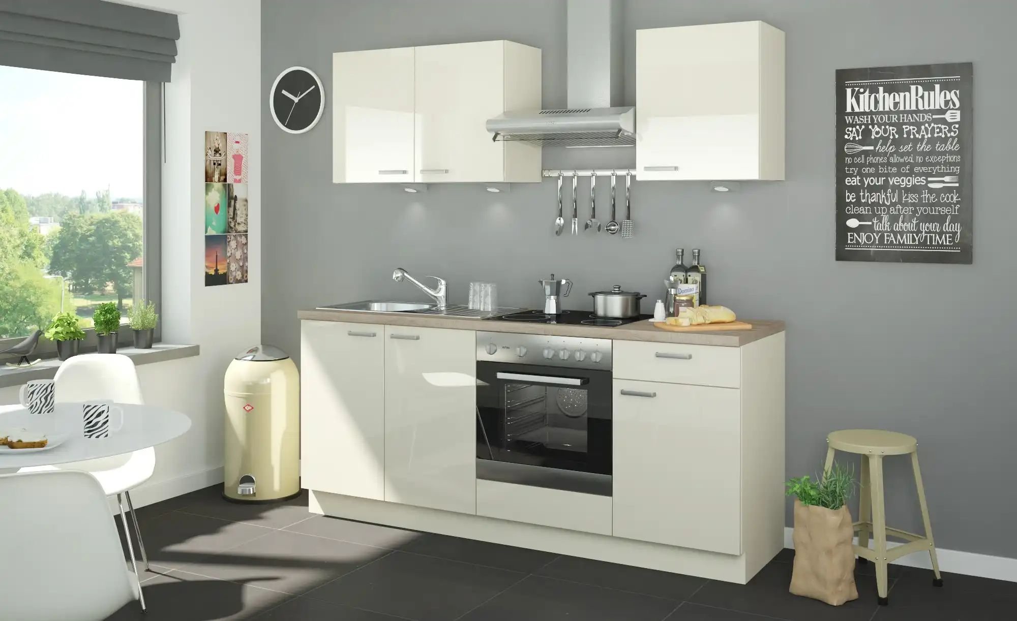 Küchenzeile mit Elektrogeräten Binz ¦ creme ¦ Maße (cm): B: 200 Küchen-online > Küchenblöcke mit E-Geräten - Höffner