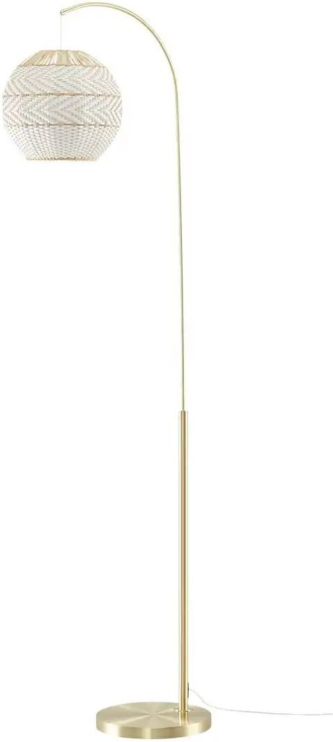 Thumbnail - KHG Bogenleuchte 1-flammig messing/ Rattan-Schirm ¦ gold ¦ Maße (cm): B: 55 H: 185 T: 30.0 Lampen & Leuchten > Stehl...