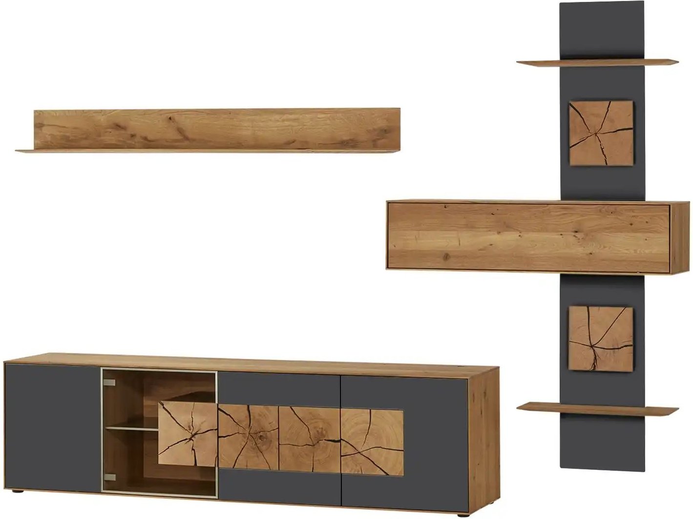 HARTMANN Wohnwand Caya ¦ grau ¦ Maße (cm): B: 324 H: 223 T: 49.0 Kommoden & Sideboards > Wohnwände - Höffner