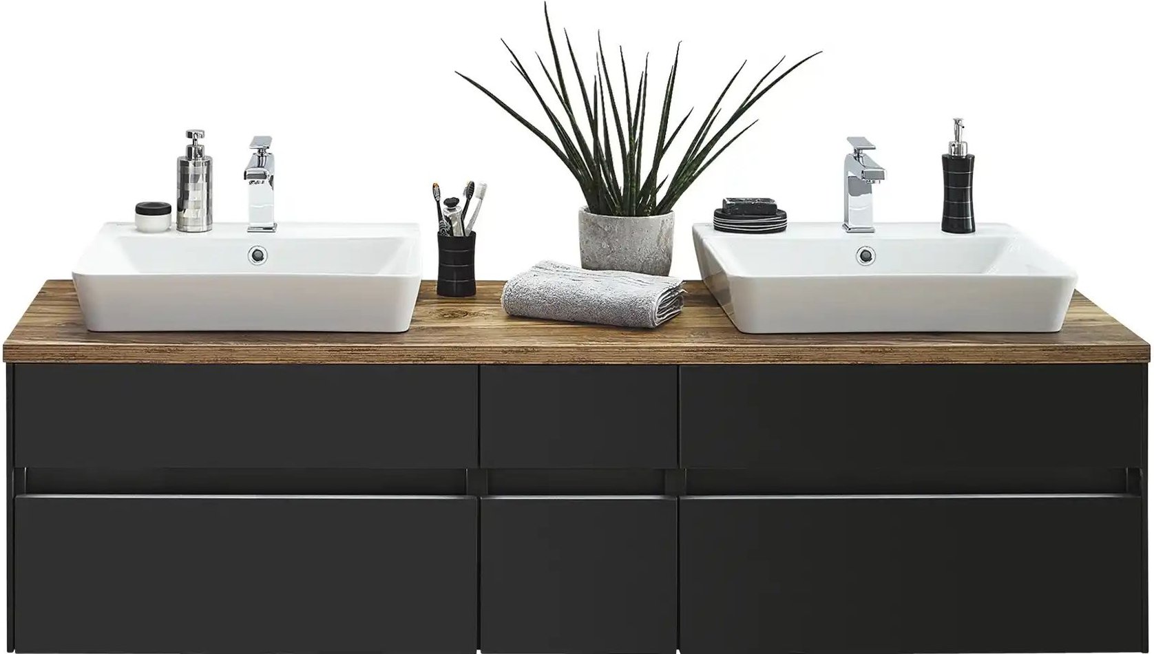 Waschtischkombination Starnberger See ¦ grau ¦ Maße (cm): B: 172,6 Schränke > Badschränke > Komplett-Badkombinationen -...