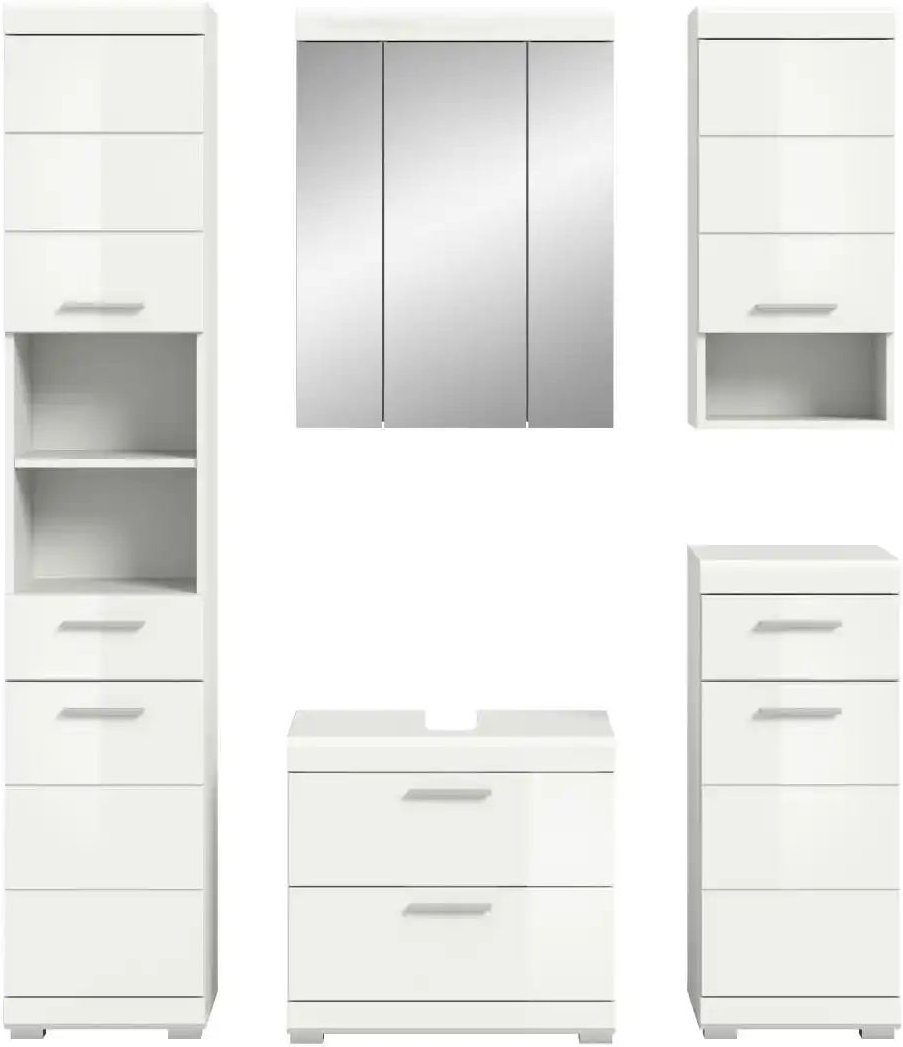 Thumbnail - Badmöbel-Set SCHLOONSEE 5 teilig bestehend aus: Hochschrank WBU Spiegelschrank Unterschrank Hängeschrank Schloon...