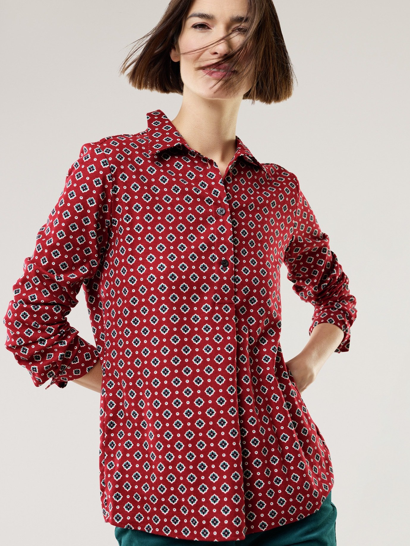 Thumbnail - Soft-Flanell Polo-Bluse