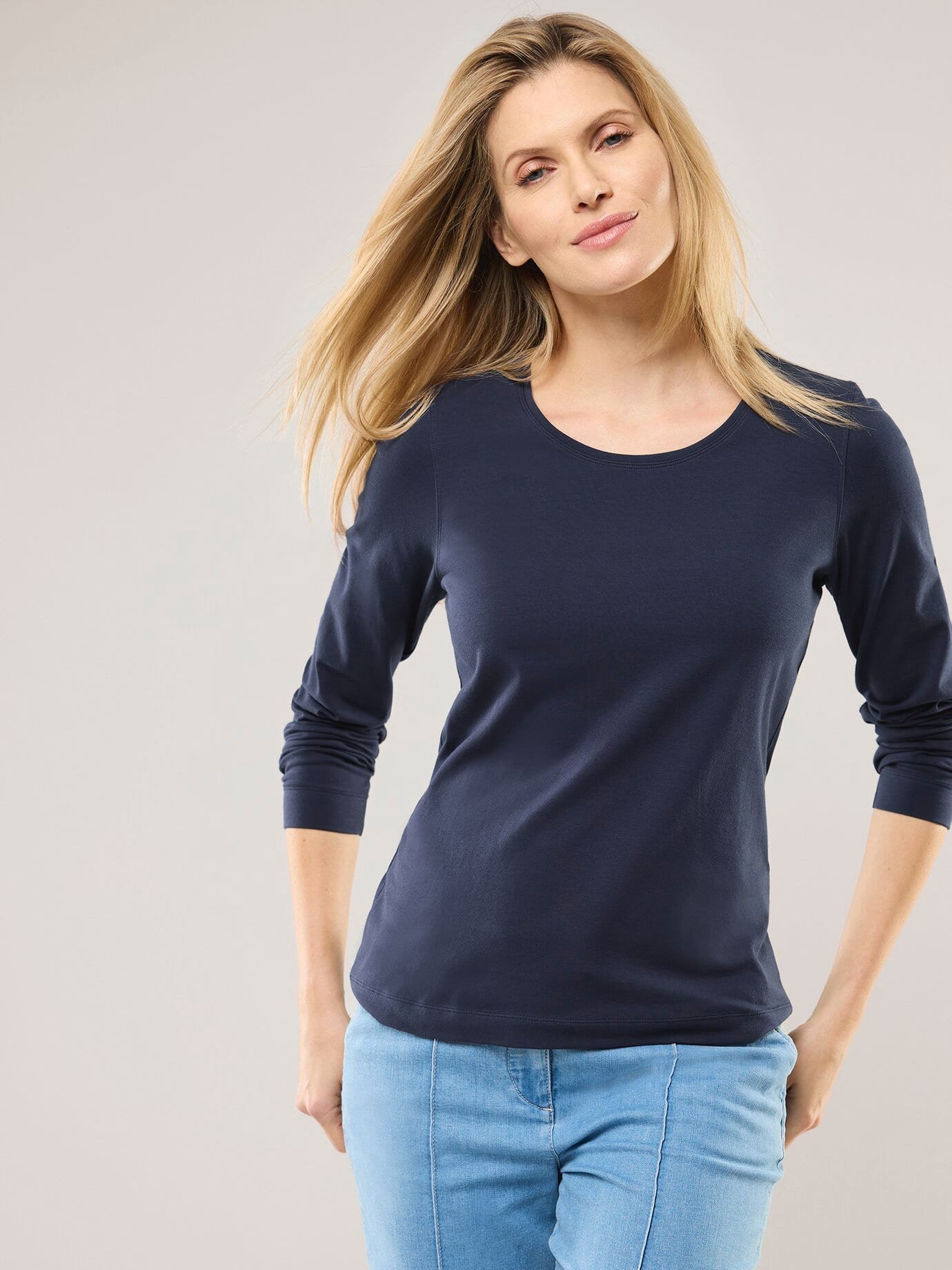 Baumwoll-Basic-Shirt Langarm