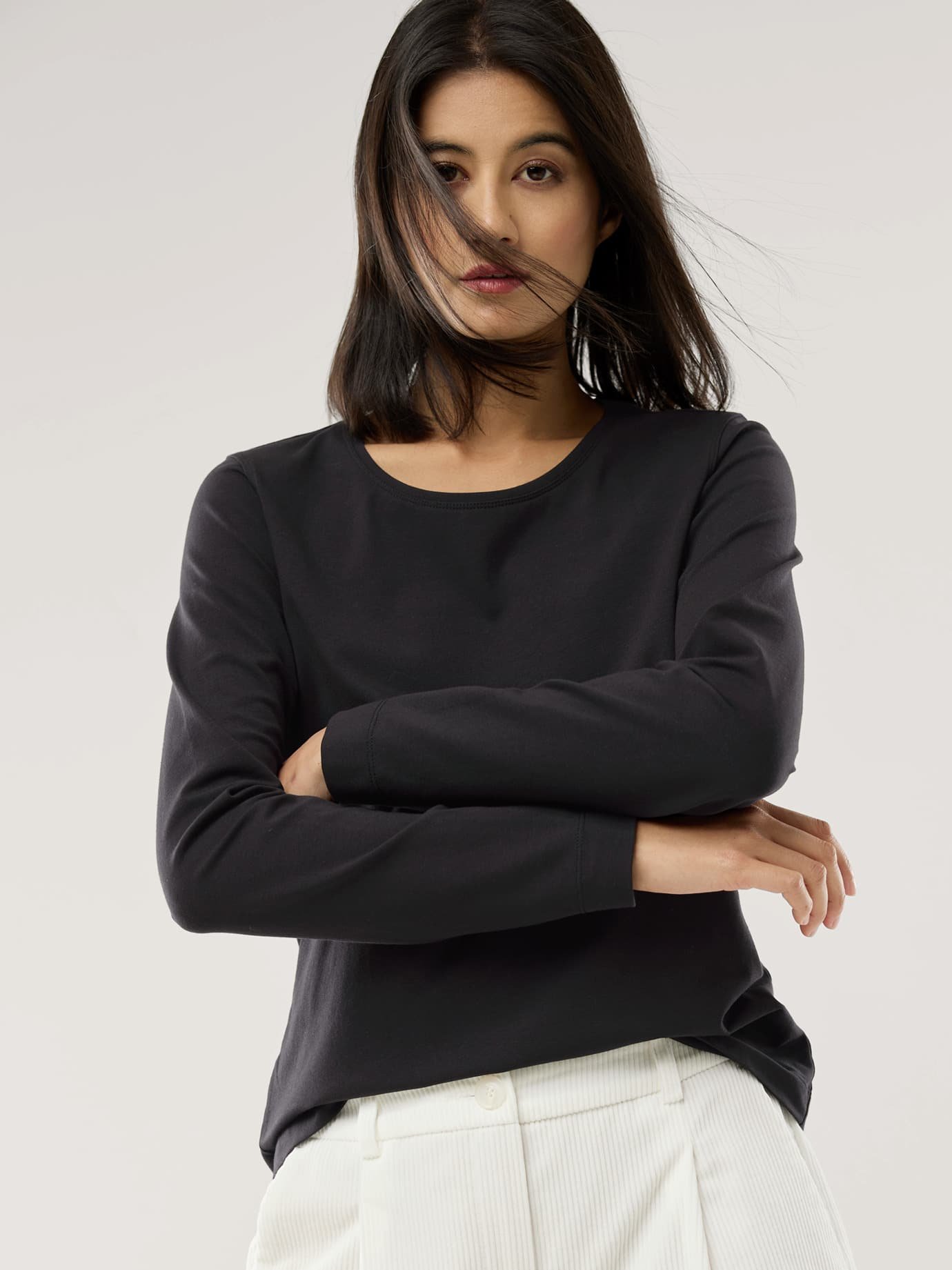 Baumwoll-Basic-Shirt Langarm