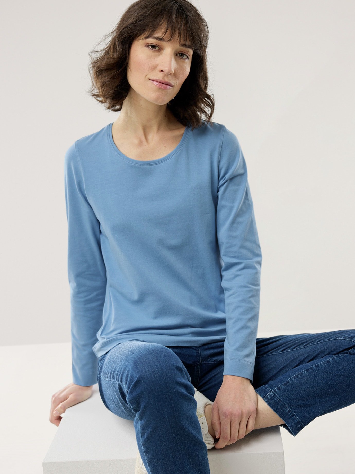 Thumbnail - Baumwoll-Basic-Shirt Langarm