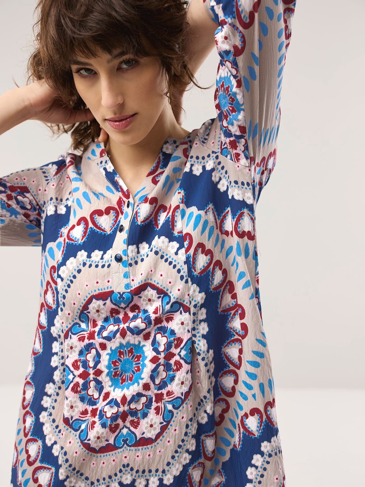 Midi Viskosekleid mit Bordüre