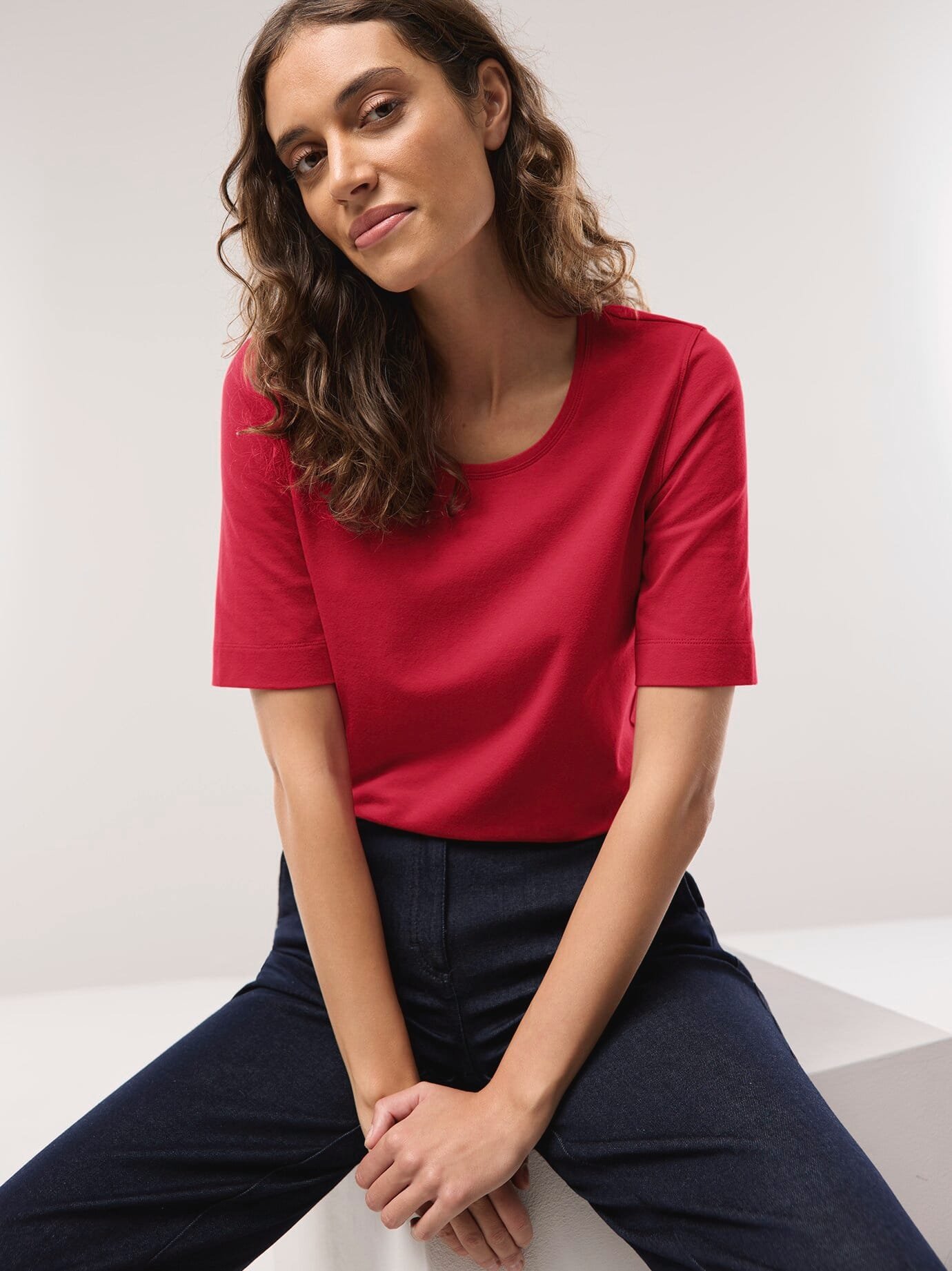 Baumwoll-Basic-Shirt Halbarm