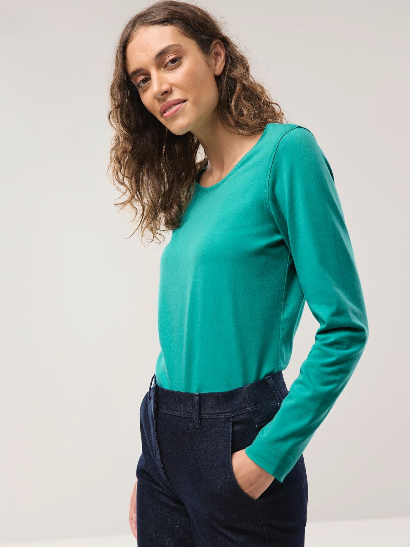 Baumwoll-Basic-Shirt Langarm