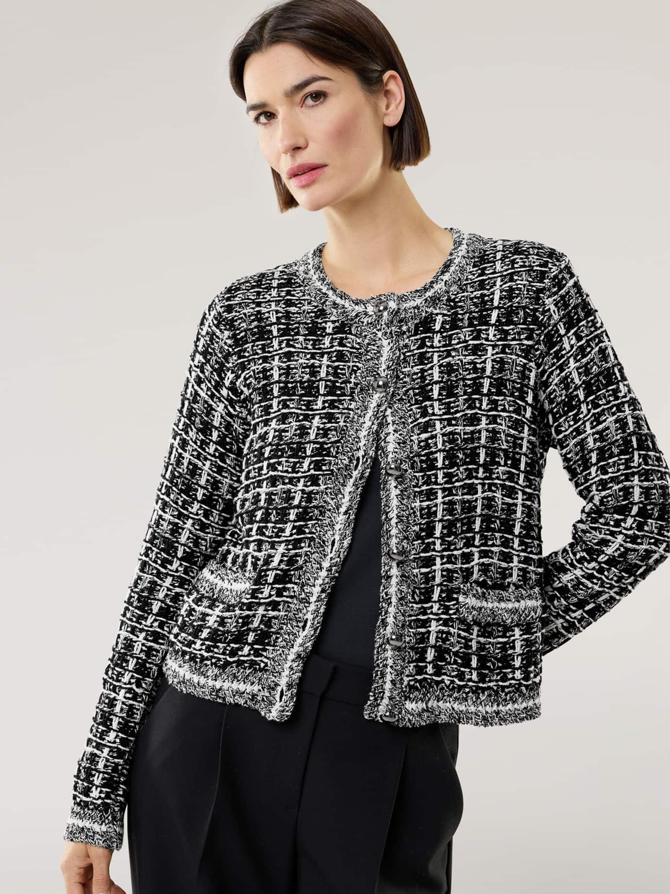 Tweed Strickjacke Black&White
