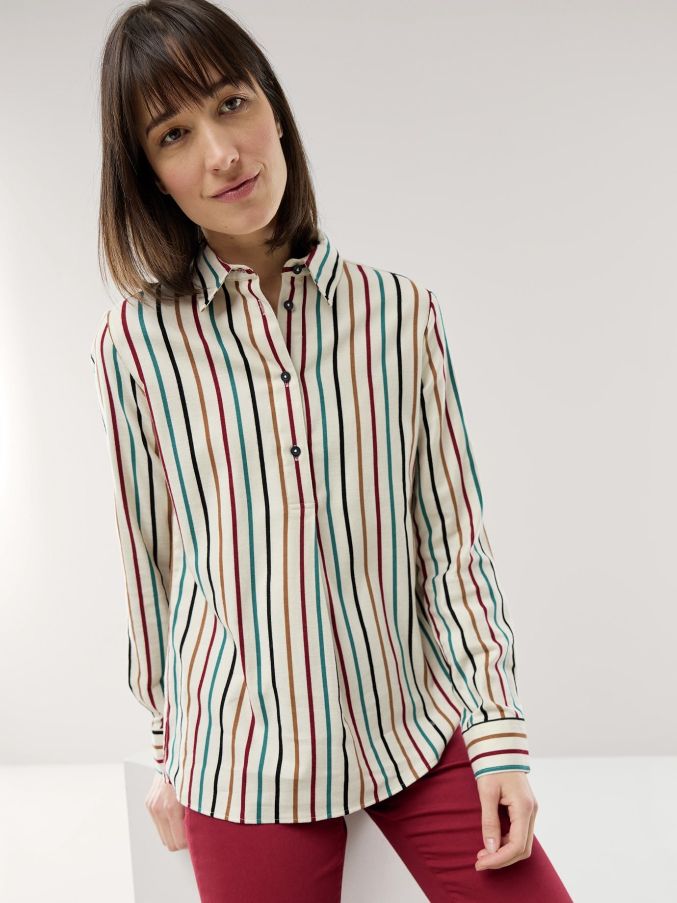 Thumbnail - Soft-Flanell Polo-Bluse