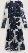 TOM TAILOR Damen Midi-Meshkleid mit Raffungen, blau, Geblümt, Gr. 34